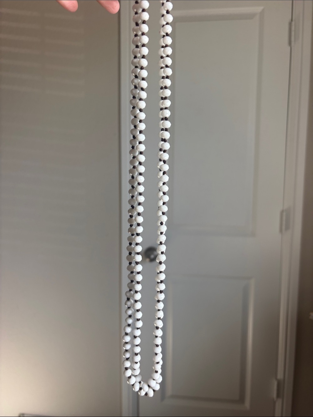 White Beaded Long Necklace with Brown Accent